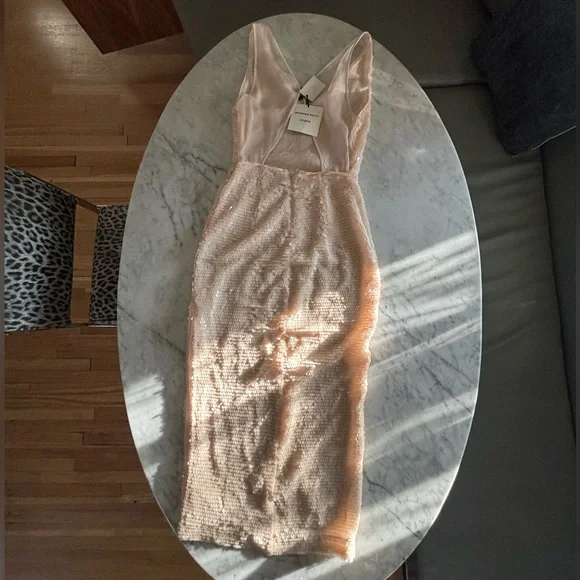 NWT Massimo Dutti Studio blush sequin dress with chiffon open back side slit  S - Picture 8 of 14